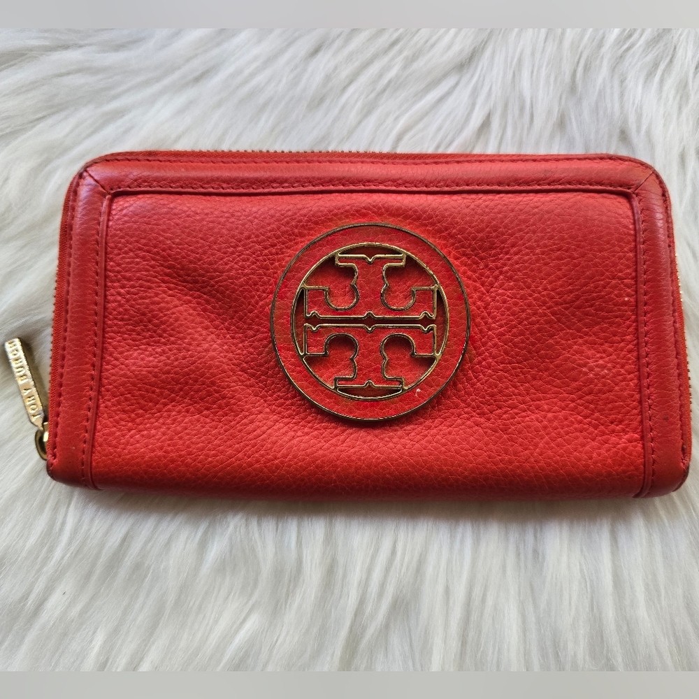 Tory Burch Red Zip-Around Leather Wallet